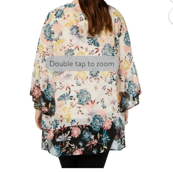 Style & Co Fresh Florals Open Front Kimono Cardigan Ladies Size Medium - Picture 2 of 9